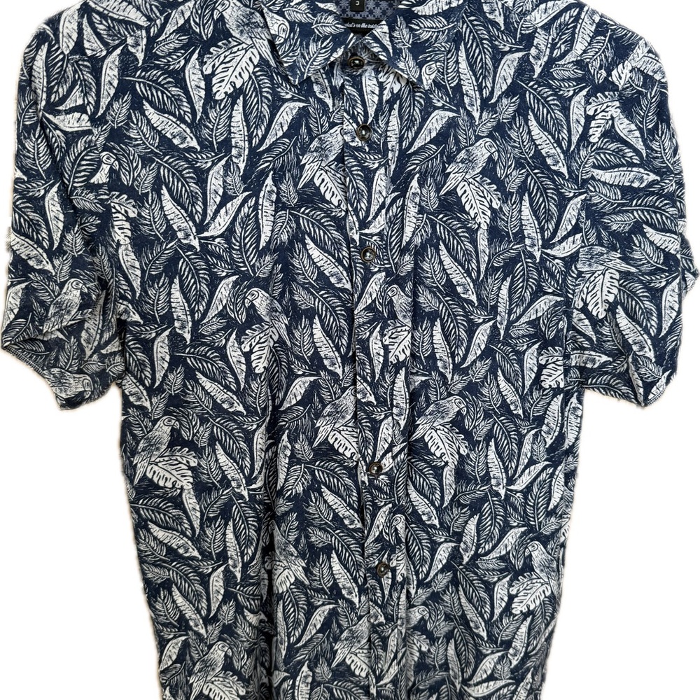 Ted Baker Mens Navy Blue Leaf Print short sleeve Dress Shirt